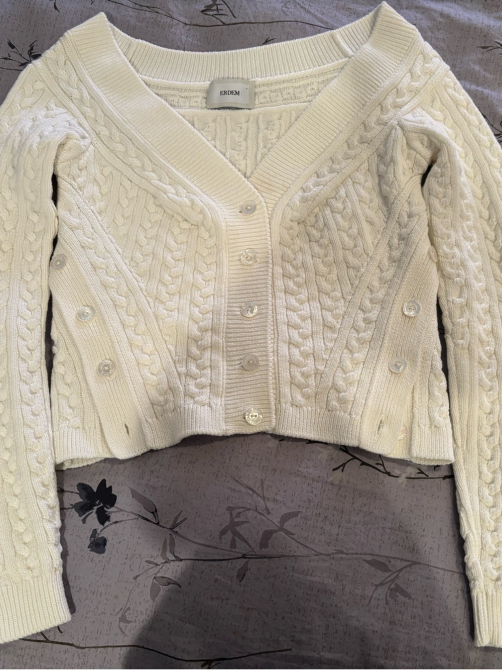 ERDEM Cream Cable-Knit wide shoulder cardigan